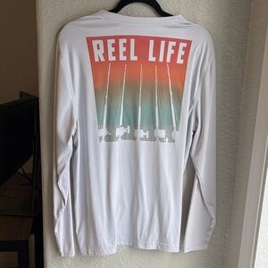 Reel Life Men's Sun Defender Long Sleeve UV Stretch Shirt Sunset Rods Graphic L